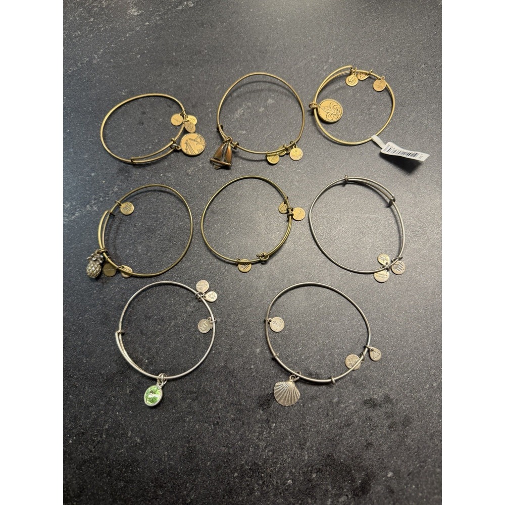 Alex And Ani Bangle Bracelet Lot Of 8 Mixed Stack Fleur De Lis Pineapple Marine